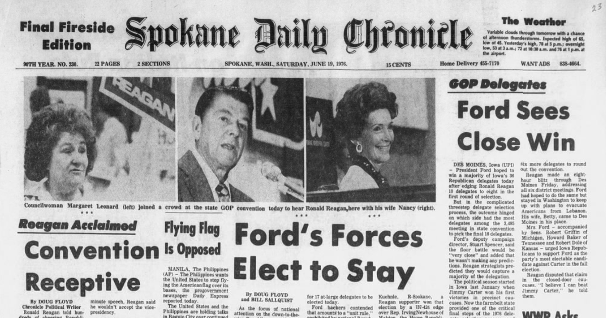 This day in history: Ronald Reagan addressed GOP convention in Spokane. Belgian police dog fled Davenport Hotel