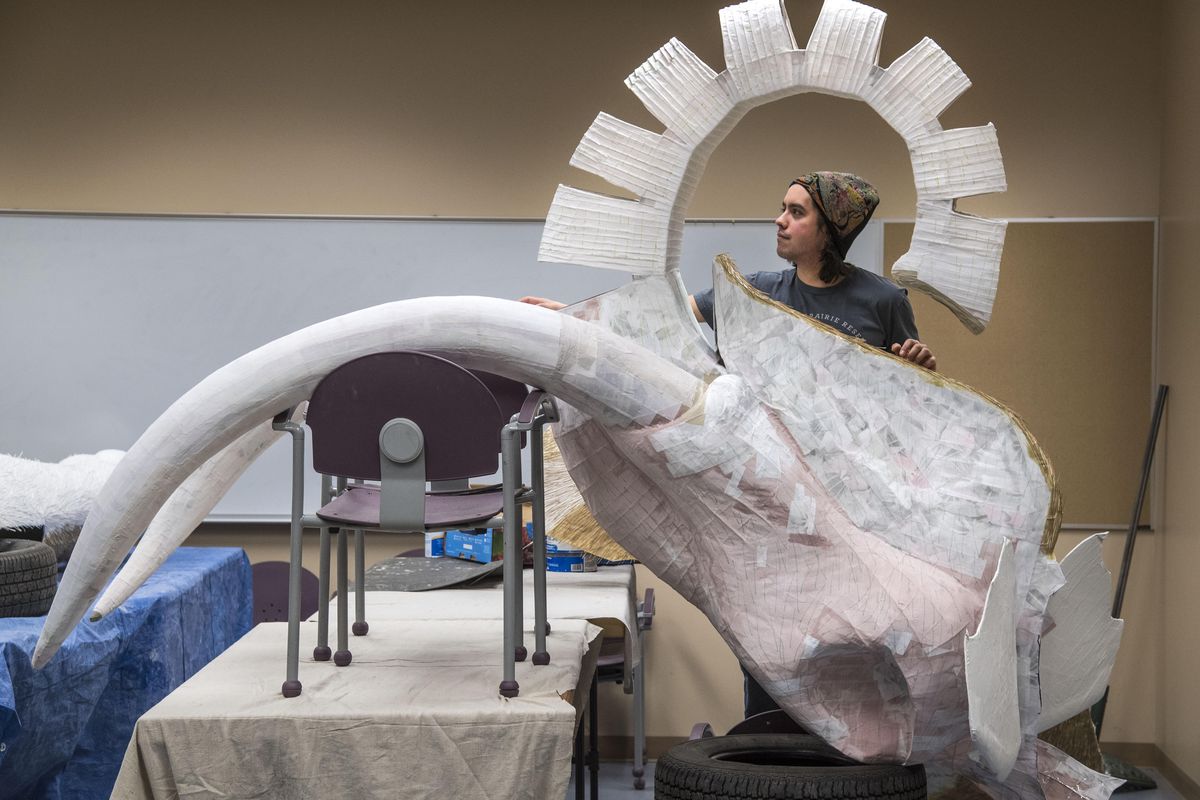 Peter Thomas is creating a mastodon sculpture in the MAC and will be installed on Level 3. (Dan Pelle / The Spokesman-Review)