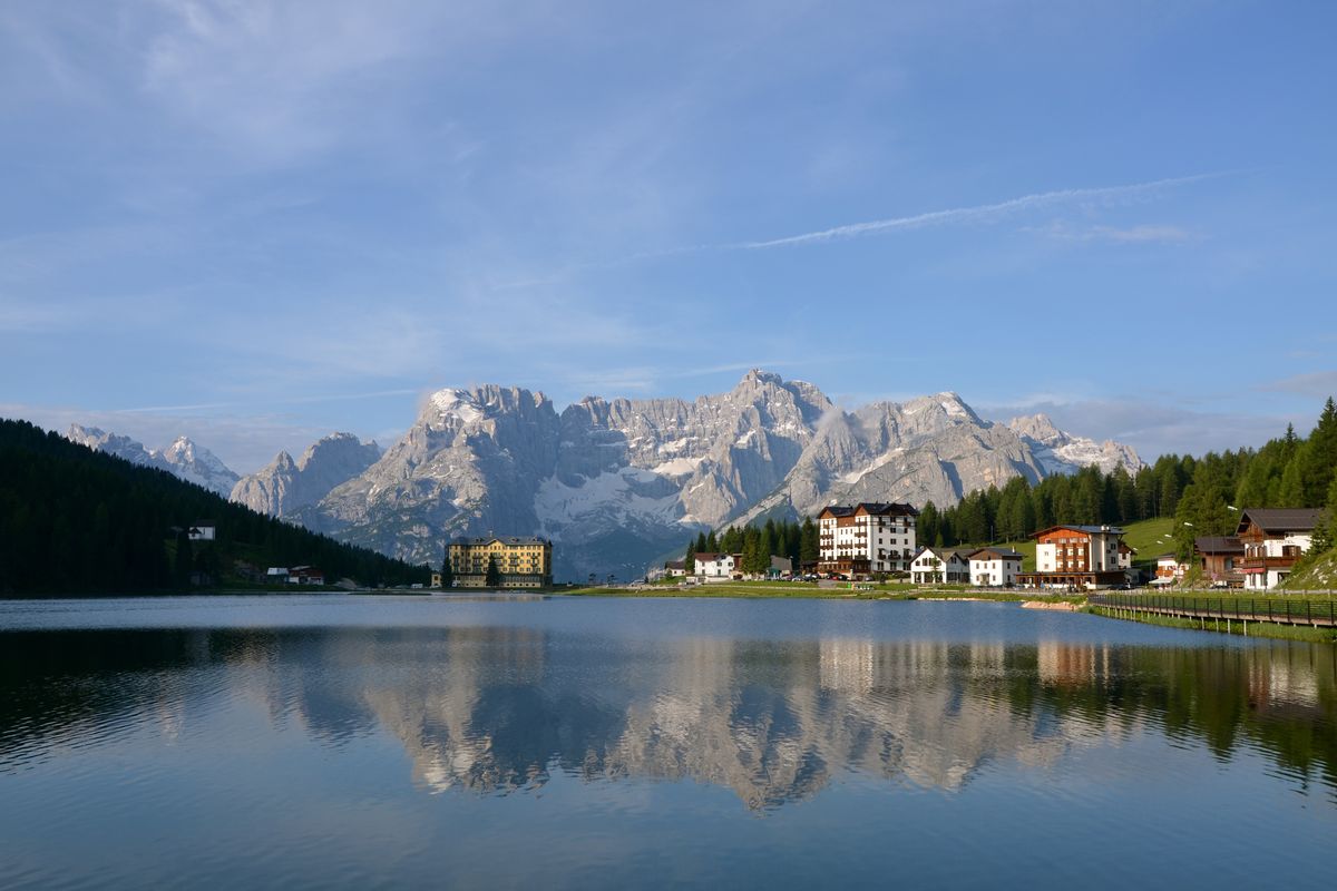 A crisp, clear morning view of Lake Misurina. The tiny village of Misurina is known as “Pearl of the Dolomites” because of its picturesque views of surrounding mountains. (Brad Myers)