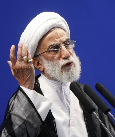 Ayatollah Ahmad Jannati delivers a sermon during Friday prayers at Tehran University in Iran.  (Associated Press / The Spokesman-Review)
