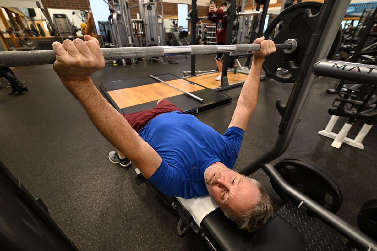 Ken Roberts works his way through his free-weight workout on the bench press Friday at the Spokane Club.  (Jesse Tinsley/THE SPOKESMAN-REVIEW)