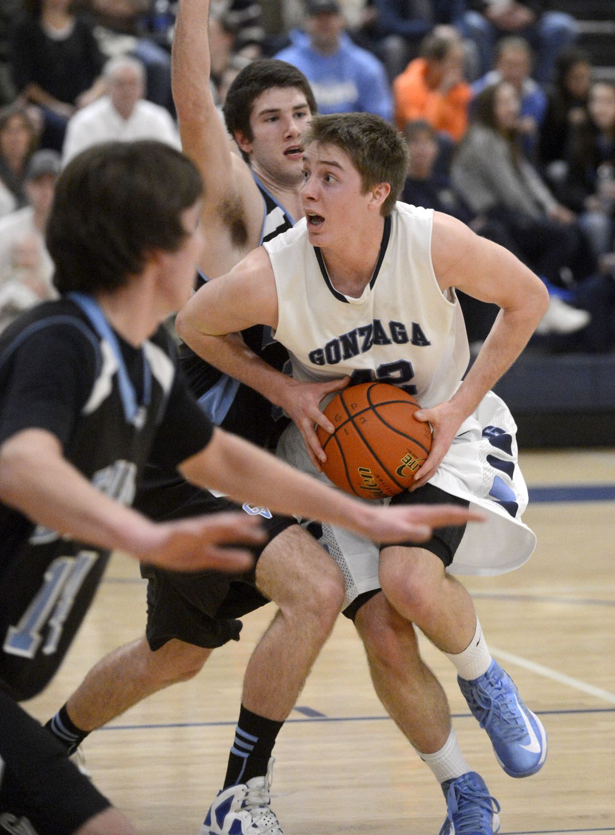 Gonzaga Prep’s Jake Groh breaks toward the basket on a night he scored a career-high 25 points. (Colin Mulvany)