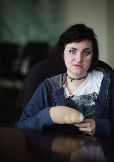 Autumn Veatch, 16, who survived a plane crash in the North Cascades that killed her step-grandparents, talks Friday in Bellingham about her experiences since the accident. (Lindsey Wasson)