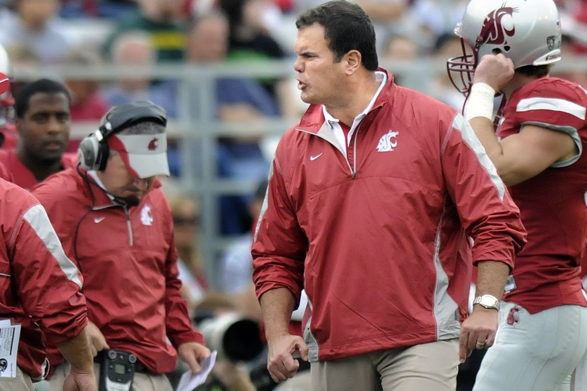 WSU Head Coach Paul Wulff reacts to a bad play on the sidelines of the game against Oregon at Martin Stadium in Pullman, Wash. Saturday  October 9, 2010. (Christopher Anderson / The Spokesman-Review)