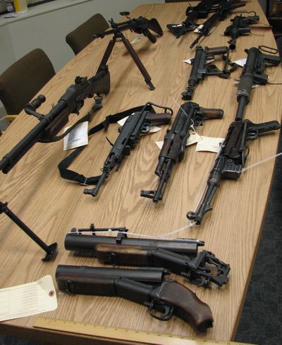 This photo provided by U.S. District Court shows weapons taken from Ronald Struve’s former storage locker in Bellevue.  (File / The Spokesman-Review)