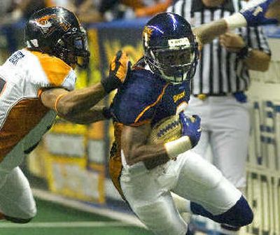 
Antwone Savage of the Shock, right, scored twice last week. 
 (Christopher Anderson / The Spokesman-Review)