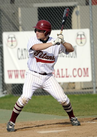 University High School  junior Nick Motsinger leads off against North Central  April 20. The Titan shortstop is one of the captain’s on this year’s team and was all-league as a sophomore. (J. BART RAYNIAK)