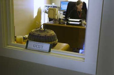 
Spokane City Council member and mayoral candidate Mary Verner works in her office in the Saranac Building on Thursday in her capacity as executive director for Upper Columbia United Tribes. 
 (Christopher Anderson / The Spokesman-Review)