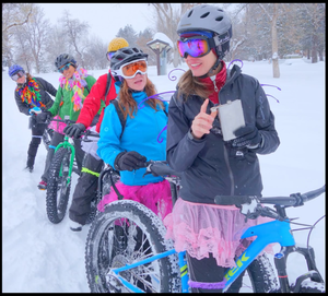 A bachelorette party brought some color -- and Fireball -- to the 2016 Northwest Fatbike Winter Meetup in Winthrop. (Kristen Smith / Methow Trails)