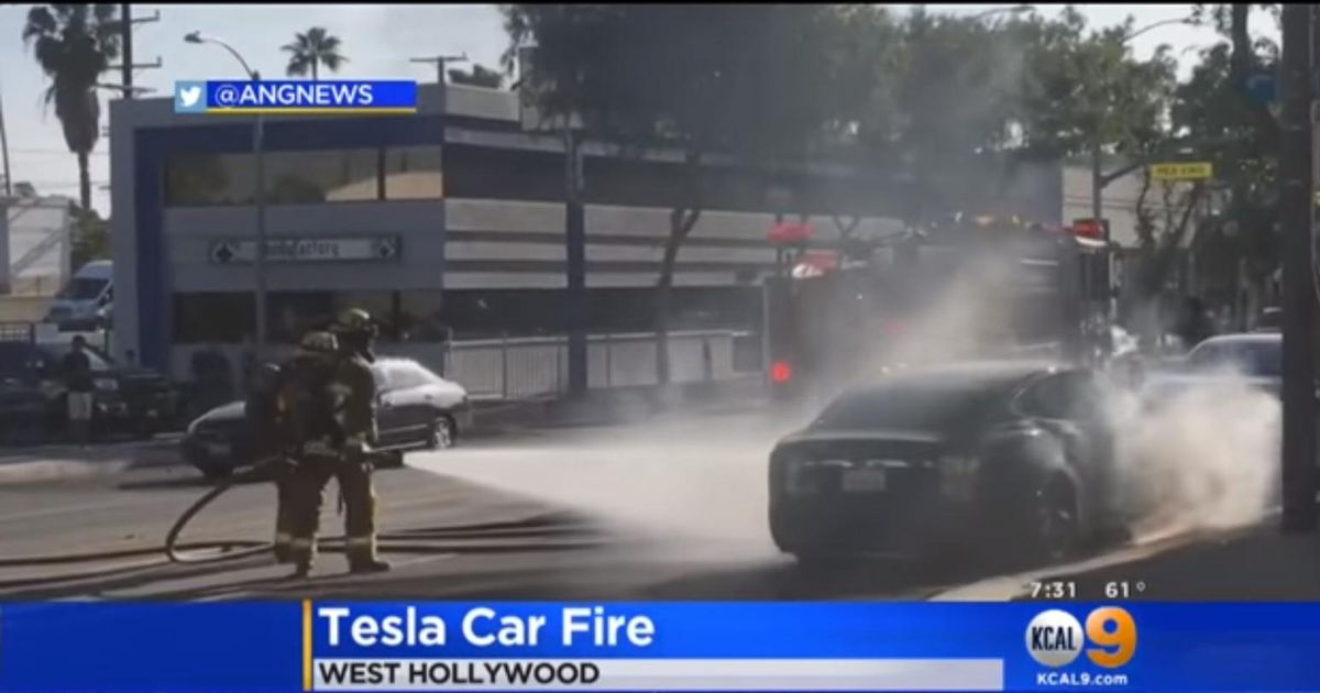 Video shows Tesla bursting into flames on Los Angeles street ‘out of