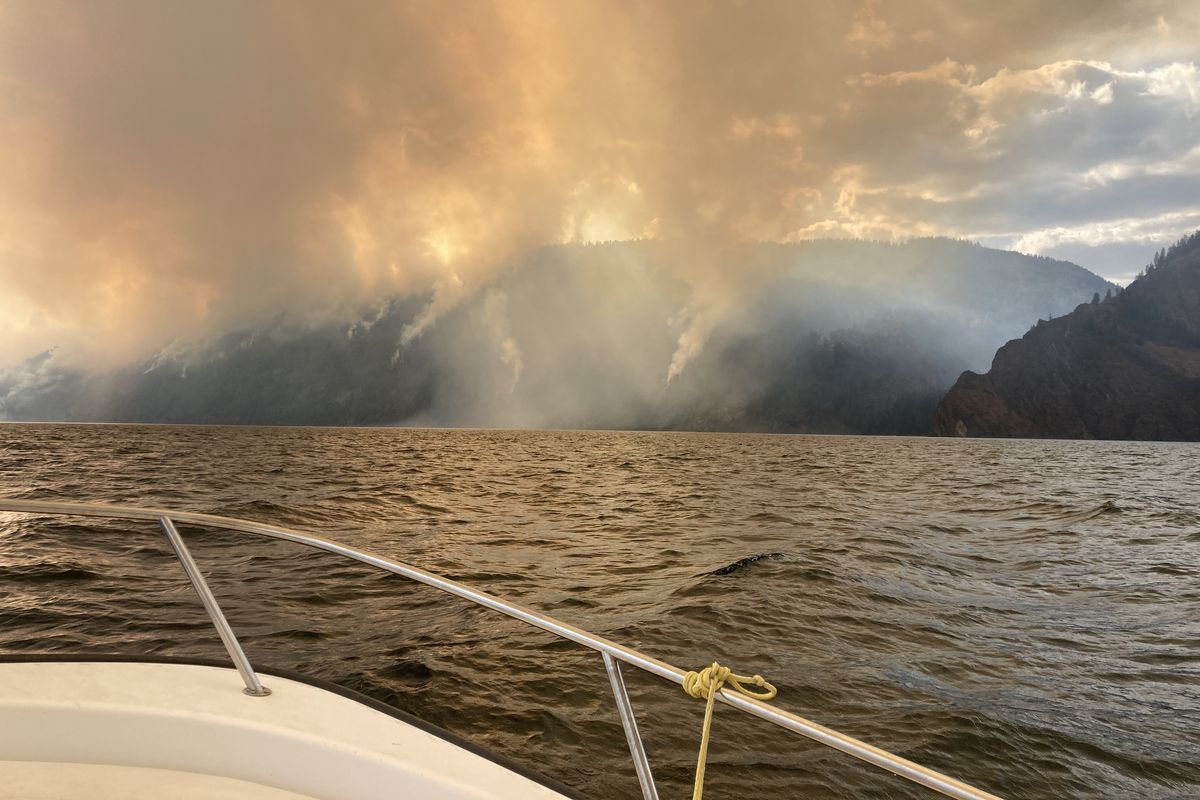 Boaters on Lake Pend Oreille watched the Sunset fire.  (Courtesy of Chase DeForest)