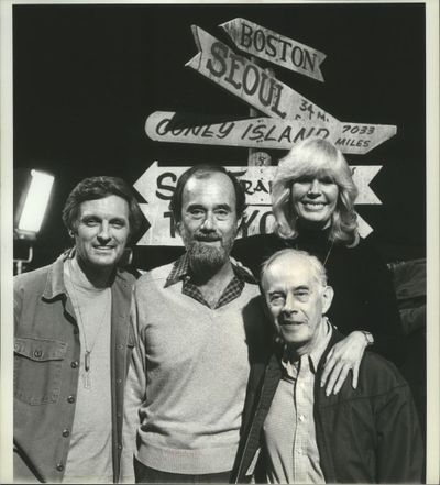 On the stage of the television series “M-A-S-H” in Hollywood are left to right: Alan Alda (Capt. Benjamin Franklin “Hawkeye” Pierce), Burt Metcalfe (executive producer), Harry Morgan (Col. Sherman Potter) and Loretta Swit (Maj. Margaret “Hot Lips” Houlihan). If Pierce County ever needs a new namesake, Spin Control suggests looking to “Hawkeye” for inspiration. (Wally Fong)