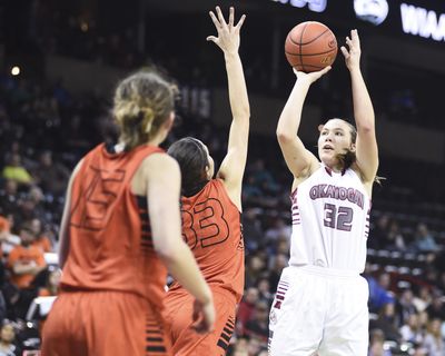 Jill Townsend (32) has led Okanogan to two consecutive State 2B titles. (Tyler Tjomsland / The Spokesman-Review)