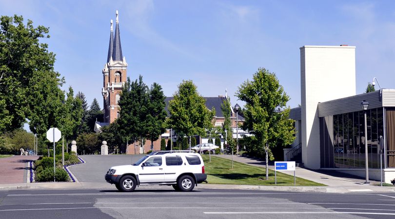 This 2013 photo looks east, showing St. Aloysius Church on the Gonzaga University campus. (Jesse Tinsley)