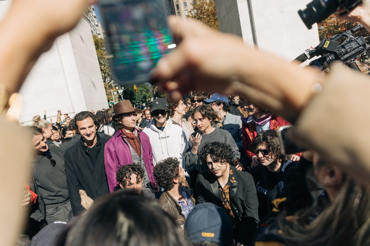 MANHATTAN, NY - Oactorber 27 : Participants gather during a Timothee Chalamet lookalike contest in New York on Oct 27, 2024. (Photo by Jeenah Moon for The Washington Post)  (Jeenah Moon)