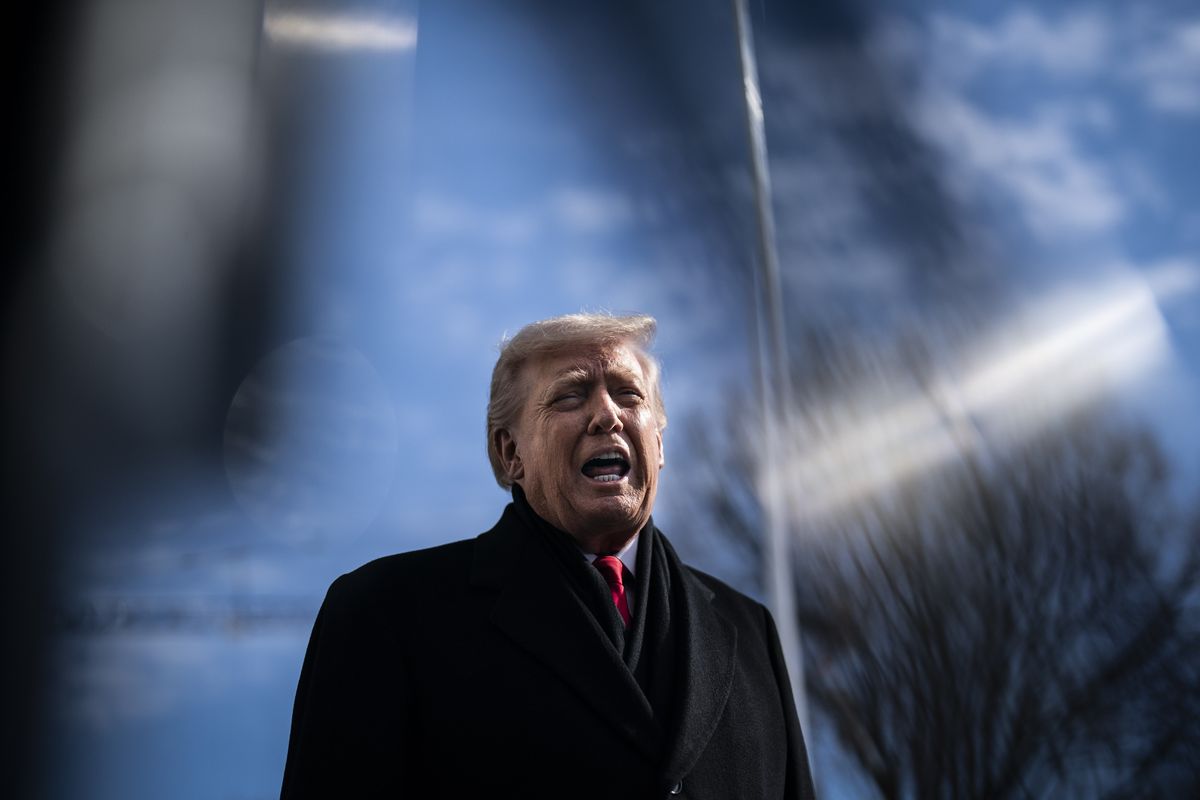 President Donald Trump speaks to reporters Tuesday at the White House.   (Jabin Botsford/The Washington Post)