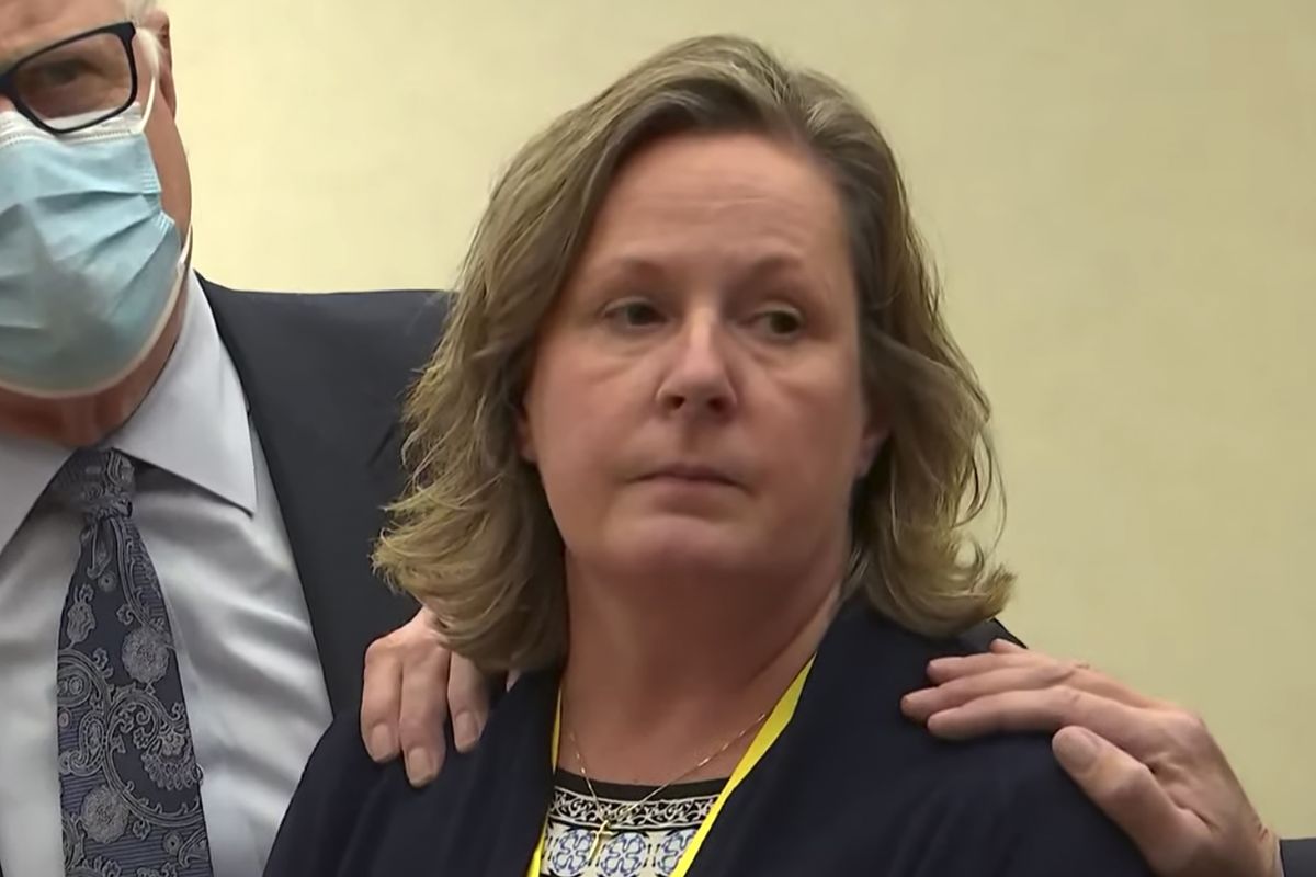 FILE - In this screen grab from video, former Brooklyn Center Police Officer Kim Potter stands with defense attorney Earl Gray, as the verdict is read Dec.,23, 2021 at the Hennepin County Courthouse in Minneapolis, Minn.Data show it's rare for police officers to be convicted of on-duty killings. But three recent convictions of police officers in Minnesota have some people wondering whether that's changing.  (POOL)