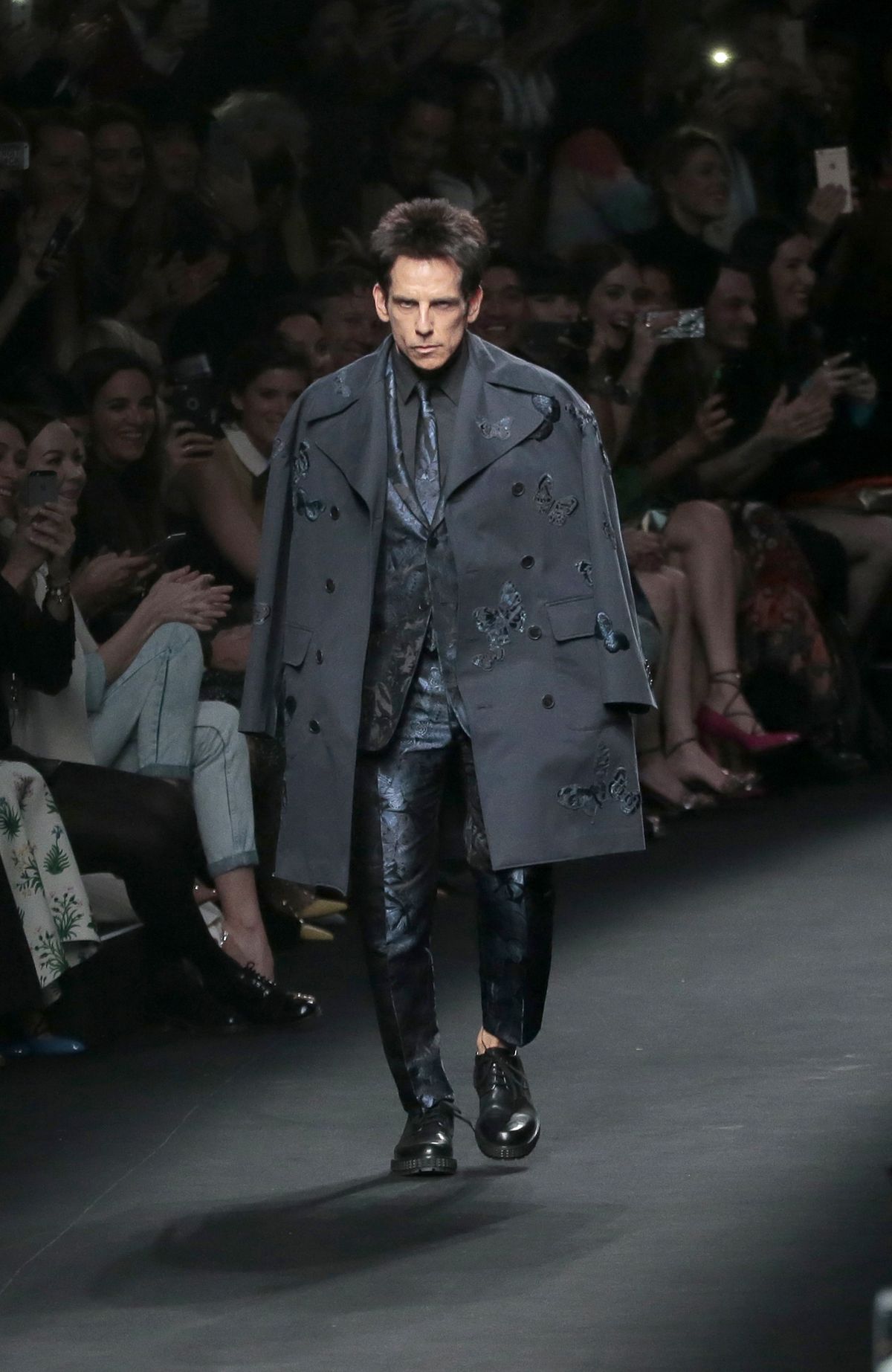 Actor Ben Stiller wears Valentino’s 2015-16 collection during Paris fashion week Tuesday. (Associated Press)