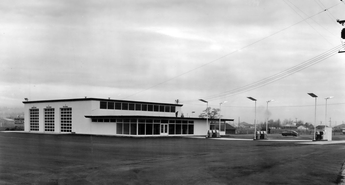 1960: Broadway Truck Service at 6705 E. Broadway Ave., initially called “Truck Town,” opened to provide complete one-stop service for both trucks and drivers just off the new interstate freeway in Spokane Valley. Roy T. Williams, president of the Spokane Kenworth dealership, was operator of the new station. Roy’s brother Chuck, who had operated the company’s Third Avenue truck stop, partnered with Don Alsaker and bought Truck Town in 1963. Descendants of Alsaker still run the truck stop.  (The Spokesman-Review photo archive)