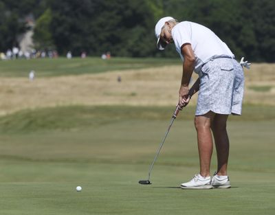 Elaine Crosby putts on the 11th during the second round of the inaugural U.S. Senior Women's Open golf tournament in Wheaton, Ill., Friday , July 13, 2018. (Joe Lewnard/Daily Herald via AP) ORG XMIT: ILARL116 (Joe Lewnard / AP)