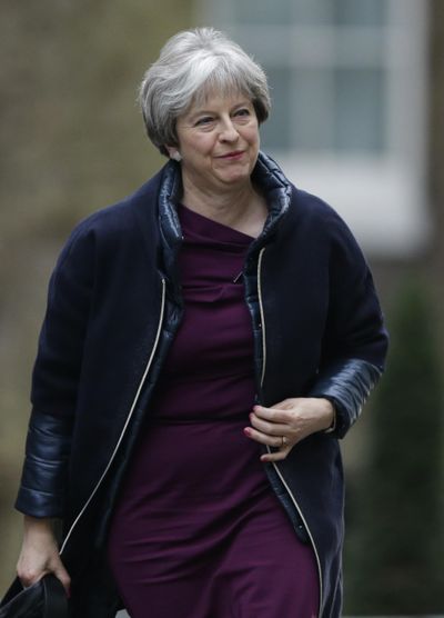 Britain’s Prime Minister Theresa May returns to 10 Downing Street in London, Monday, Jan. 8, 2018. (Alastair Grant / Associated Press)