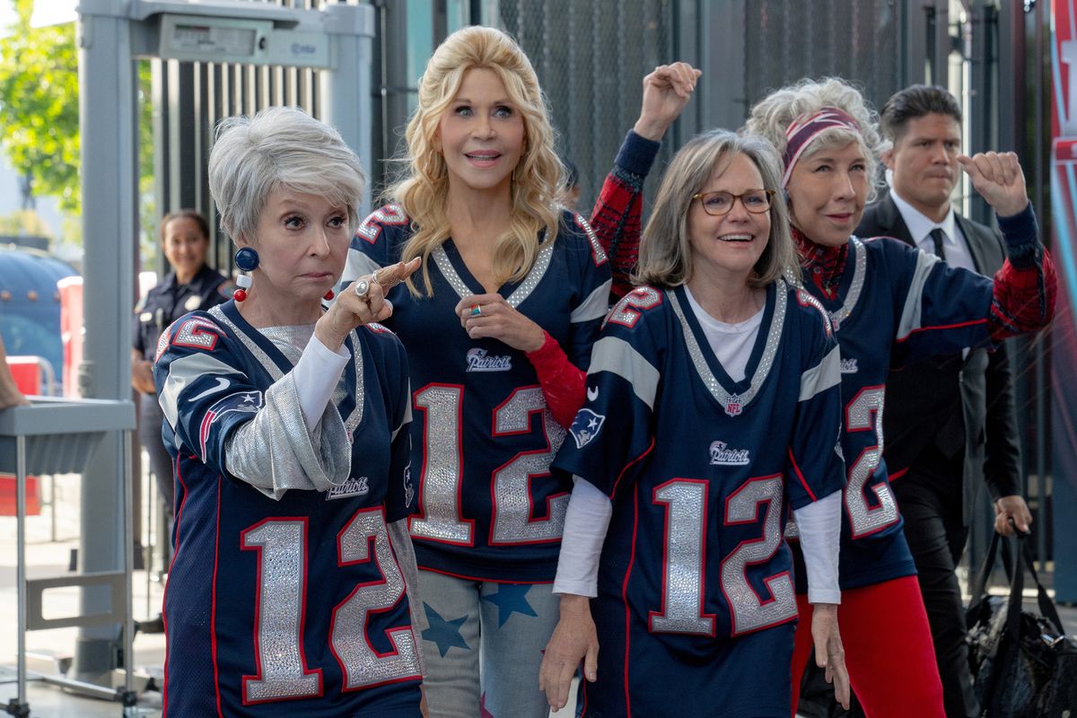 From left, Rita Moreno, Jane Fonda, Sally Field and Lily Tomlin star in “80 For Brady.”  (Paramount Pictures)