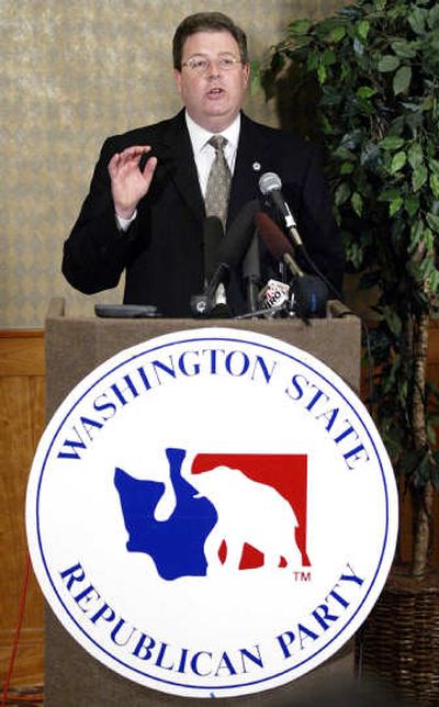 
Washington state Republican Party Chairman Chris Vance talks to reporters Tuesday, June 7, 2005, in Tukwila, Wash.
 (Associated Press / The Spokesman-Review)