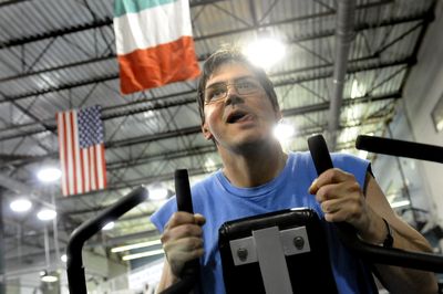 Kevin Vandeventer, 35, works out  Tuesday at Gold’s Gym in north Spokane in preparation for the 2009 Special Olympics World Winter Games in Boise in February. He will compete in cross-country skiing.  (Photos by JESSE TINSLEY / The Spokesman-Review)