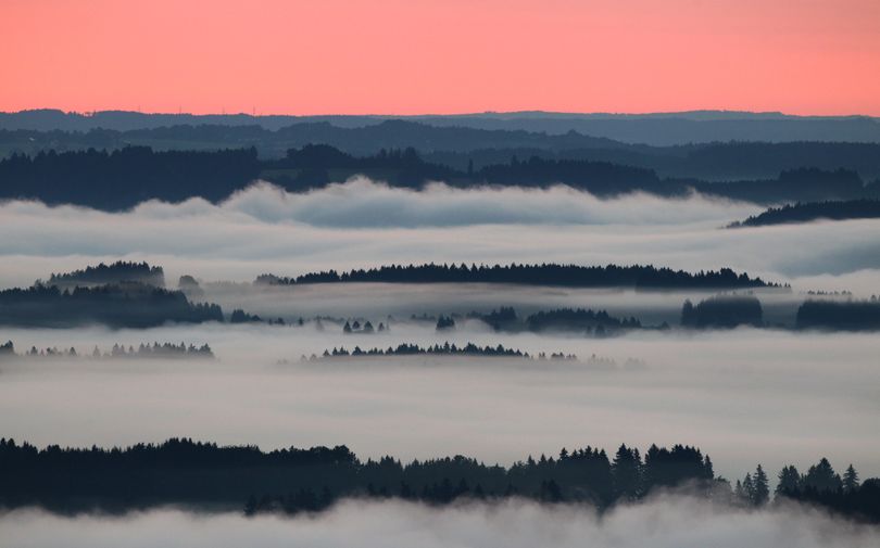 Morning fog covers the valleys near Bernbeuren, southern Germany, at sunrise early Thursday June 26, 2014. (Karl-josef Hildenbrand / Dpa)