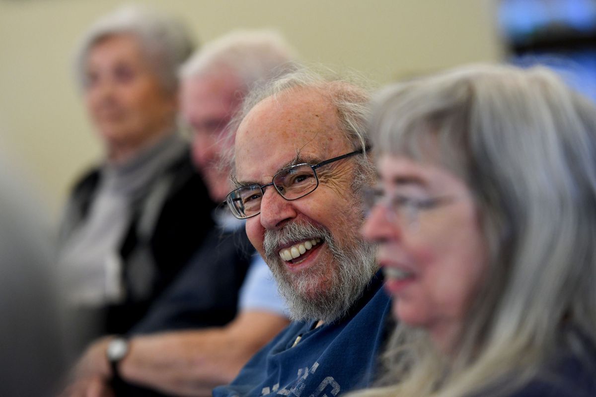 Steve Simmons, 80, weighs in on the political discourse surrounding the ages of the presidential candidates Thursday during a discussion at Rockwood Retirement Center in Spokane.  (KATHY PLONKA/THE SPOKESMAN-REVIE)