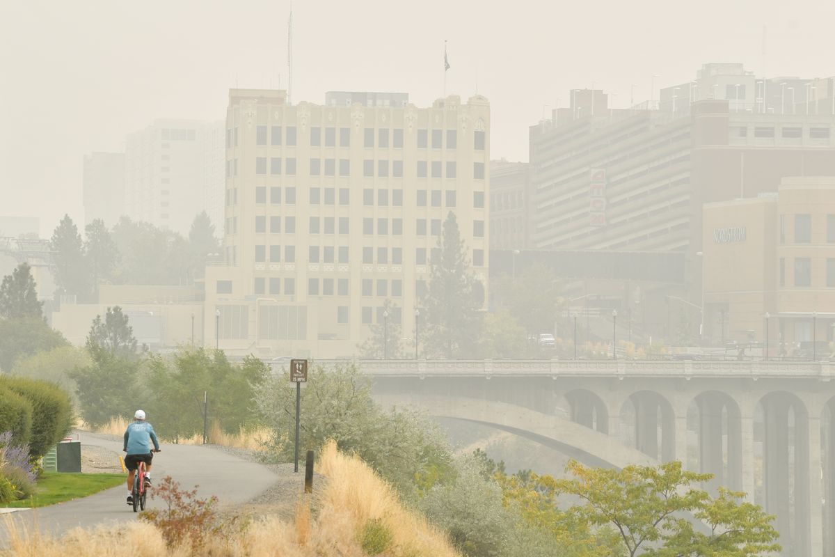 Smoke chokes downtown Spokane on Saturday, Sept. 12, 2020, in Spokane, Wash.  (Tyler Tjomsland/THE SPOKESMAN-REVIEW)