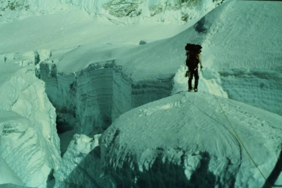 A climber between camps one and two on the Western Cwn of Mount Everest in 1983. (Jim States / COURTESY)