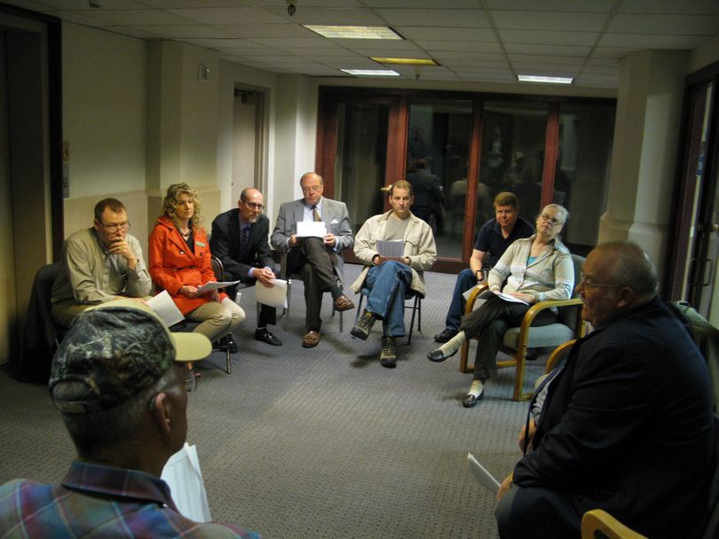 Idaho Secretary of State speaks to an Idaho GOP gathering at the state party headquarters on Friday (Betsy Russell)