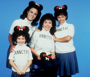 Annette Funicello, center, posed with the three of the actresses who portrayed her in the CBS autobiography movie "A Dream Is a Wish Your Heart Makes." Funicello died Monday at age 70. (Tony Esparza / CBS)
