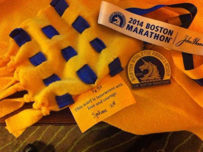    Marathon runner Ruth Beberman provided this photo of a scarf made by Lorna Doone Brewer (Courtesy photo)