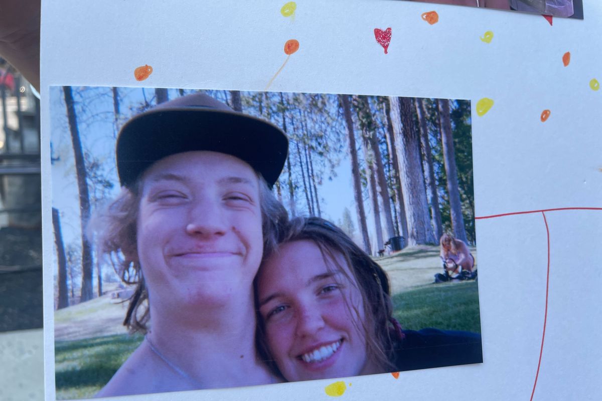 A photo of Jakob Town and his girlfriend, Jordyn, on a commemorative poster. Town, 17, died Sept. 1 after being hit by a car.  (Alexandra Duggan / The Spokesman-Review)