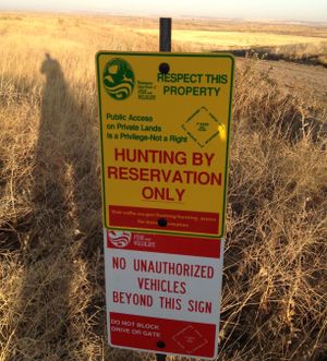 Hunting by reservation only signs are posted on land owned by participating farmers and ranchers, sponsored by the Washington Fish and Wildlife Department.