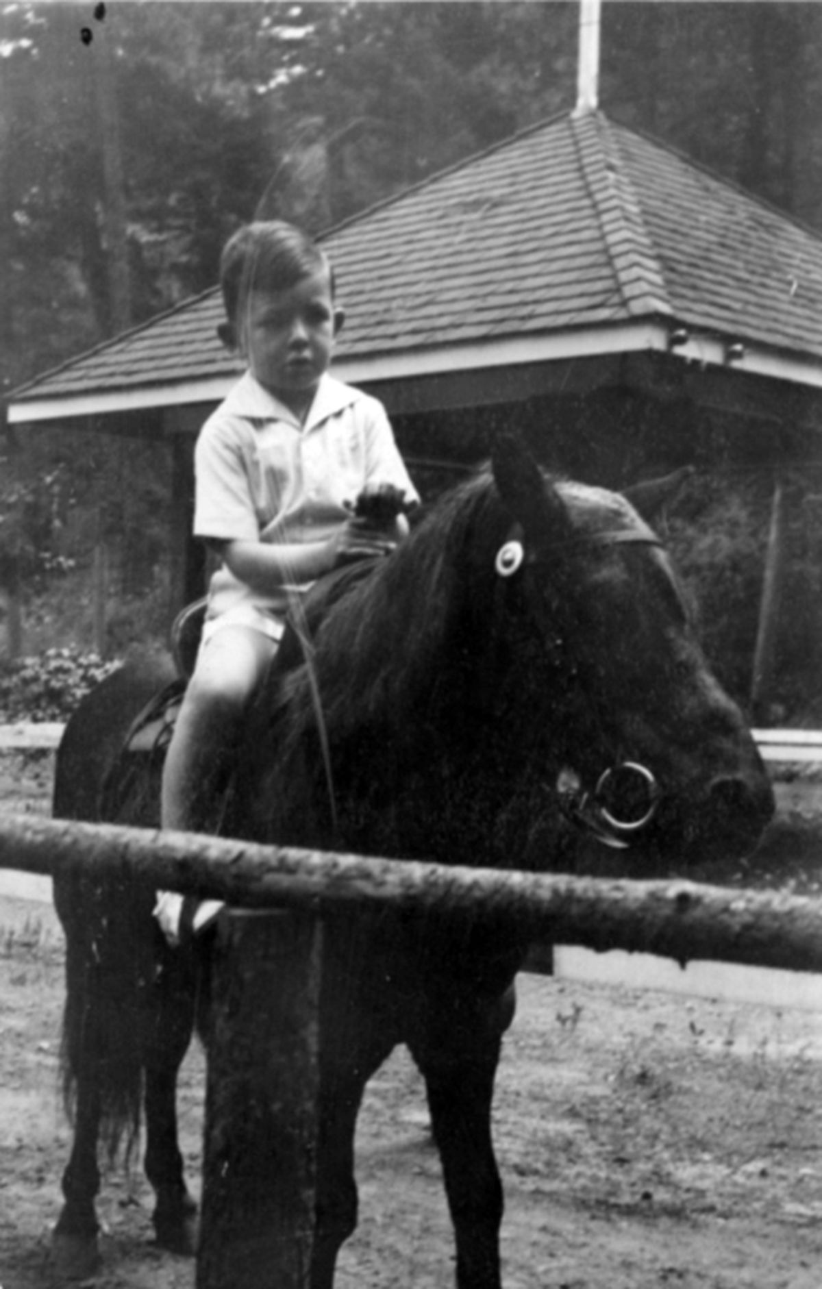 Young Tom Foley riding a pony at a Spokane Valley stable in the 1930