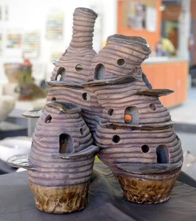 Patterson created this ceramic birdhouse.
