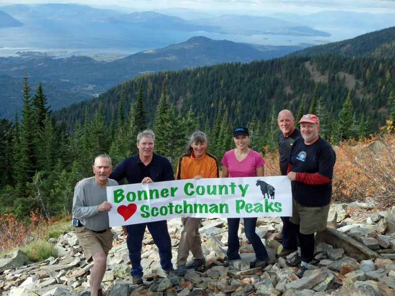 Bonner County Commissioners and the Friends of the Scotchman Peaks Wilderness hiked up Scotchman Peak in October to show support for designating the area as official wilderness. From left to right, Commissioner Cary Kelly, Commissioner Glen Bailey, Deb Hunsicker, Cheryl Bailey, Brent Heiser and Phil Hough. (Phil Hough / Friends of the Scotchman Peaks Wilderness)