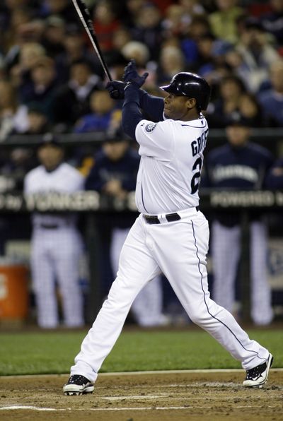 Seattle’s Ken Griffey Jr. hits a solo home run in the first inning. (Associated Press / The Spokesman-Review)