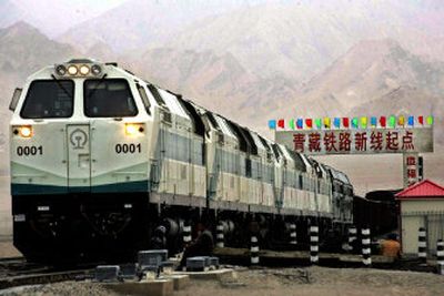 
A train is shown near the starting point of the controversial 710-mile long Qinghai-Tibet railway on Thursday.  The line, billed as the world's highest railway, began operations today. 
 (Associated Press / The Spokesman-Review)