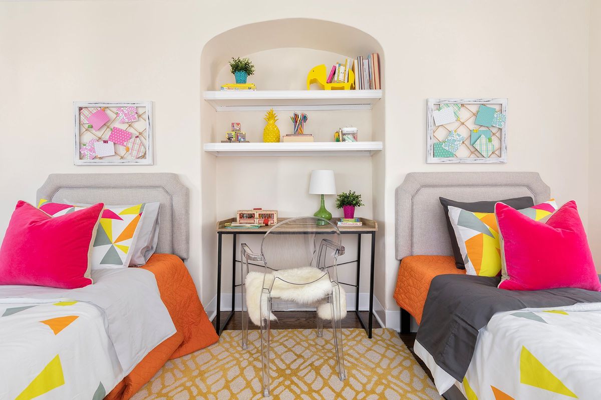 A single desk or night stand can be used in a children’s room with two beds.  (Courtesy photo)