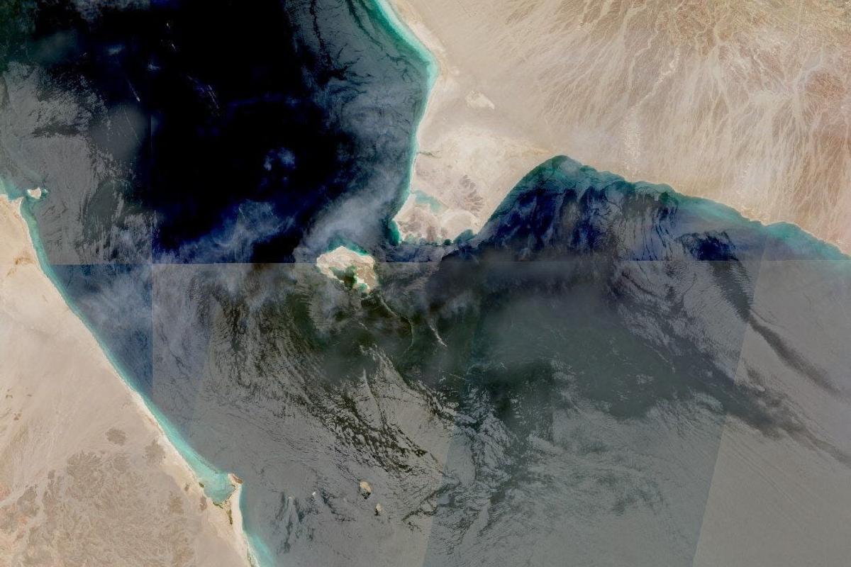 Satellite imagery shows Bab el Mandeb Strait, a key waterway and the gateway to the Red Sea on July 12. (NASA)