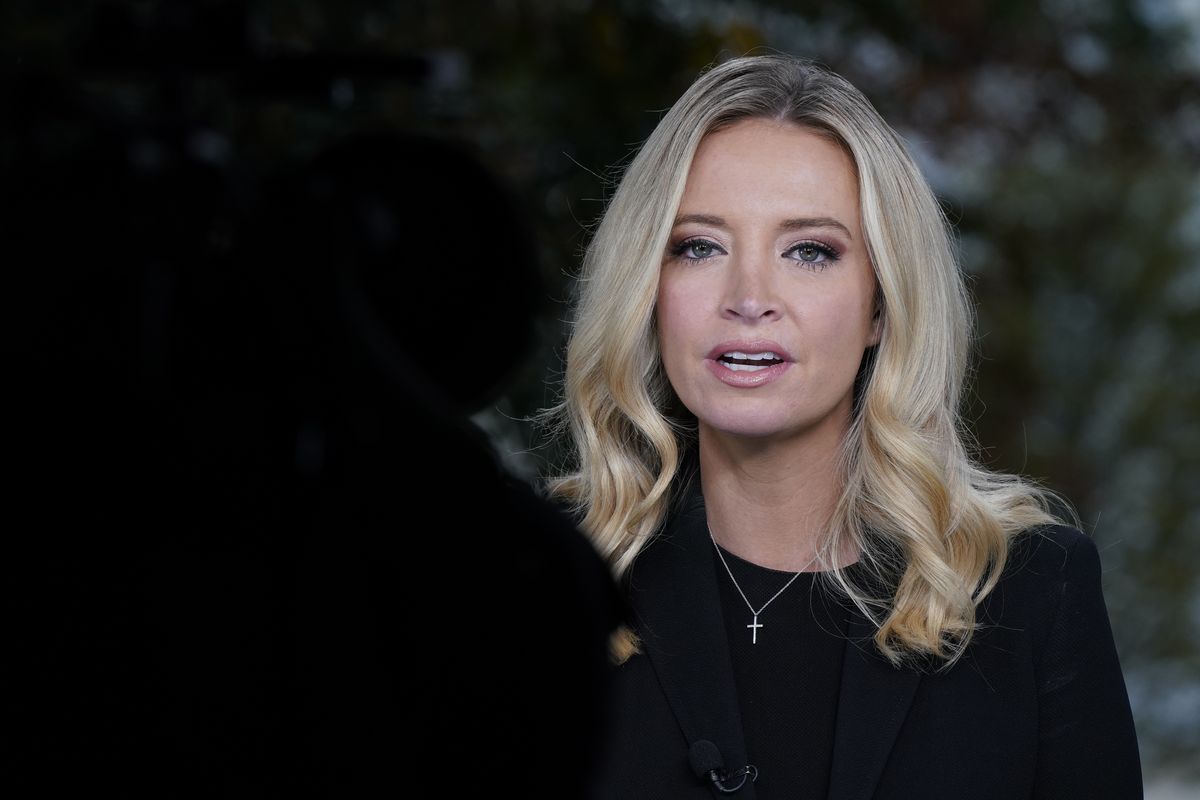 White House press secretary Kayleigh McEnany, is interviewed by Fox News, Sunday, Oct. 4, 2020, at the White House in Washington. (Jacquelyn Martin)