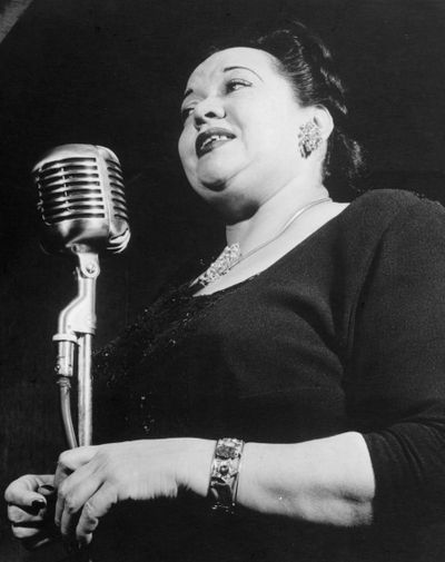 In this April 1947 photo, jazz singer Mildred Bailey performs at Carnegie Hall in New York City