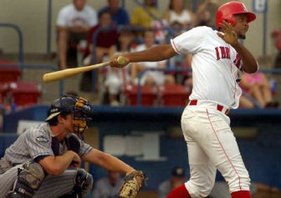 
Spokane's Lizahio Baez watches his two-run homer against Eugene last year.
 (File/ / The Spokesman-Review)