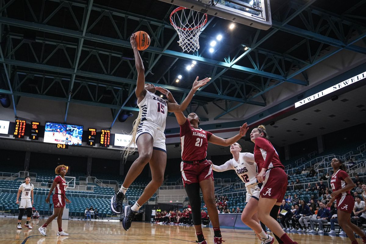 Gonzaga forward Yvonne Ejim drives to the basket against Alabama on Saturday during the Betty Chancellor Classic in Katy, Texas.  (Courtesy of Gonzaga Athletics)