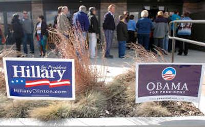 
People wait in line to participate in the Sheridan County Democratic Caucus  in Sheridan, Wyo., on Saturday. Associated Press
 (Associated Press / The Spokesman-Review)