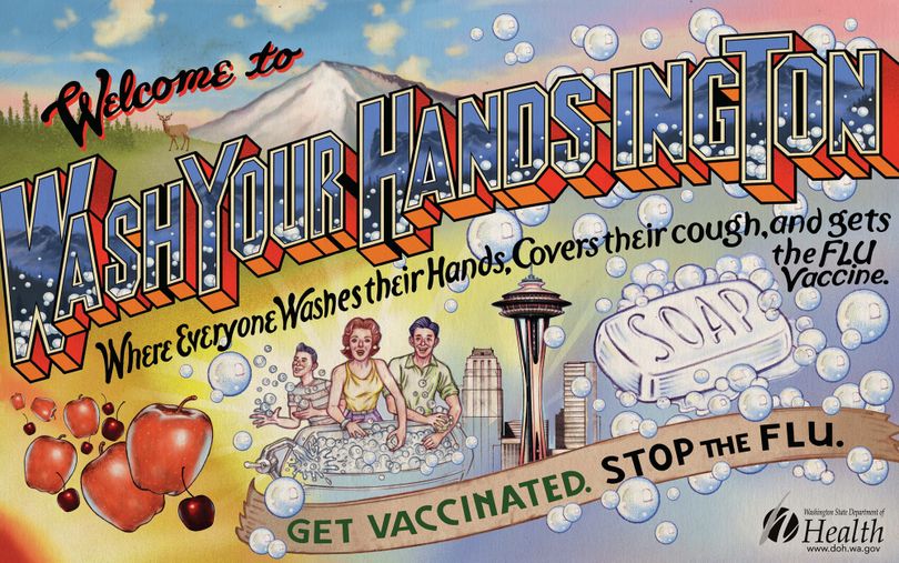 With a nod to the 1950s, the state Department of Health has a campaign to fight flu that almost begs for mockery. (Courtesy State / Washington State Department of Health)